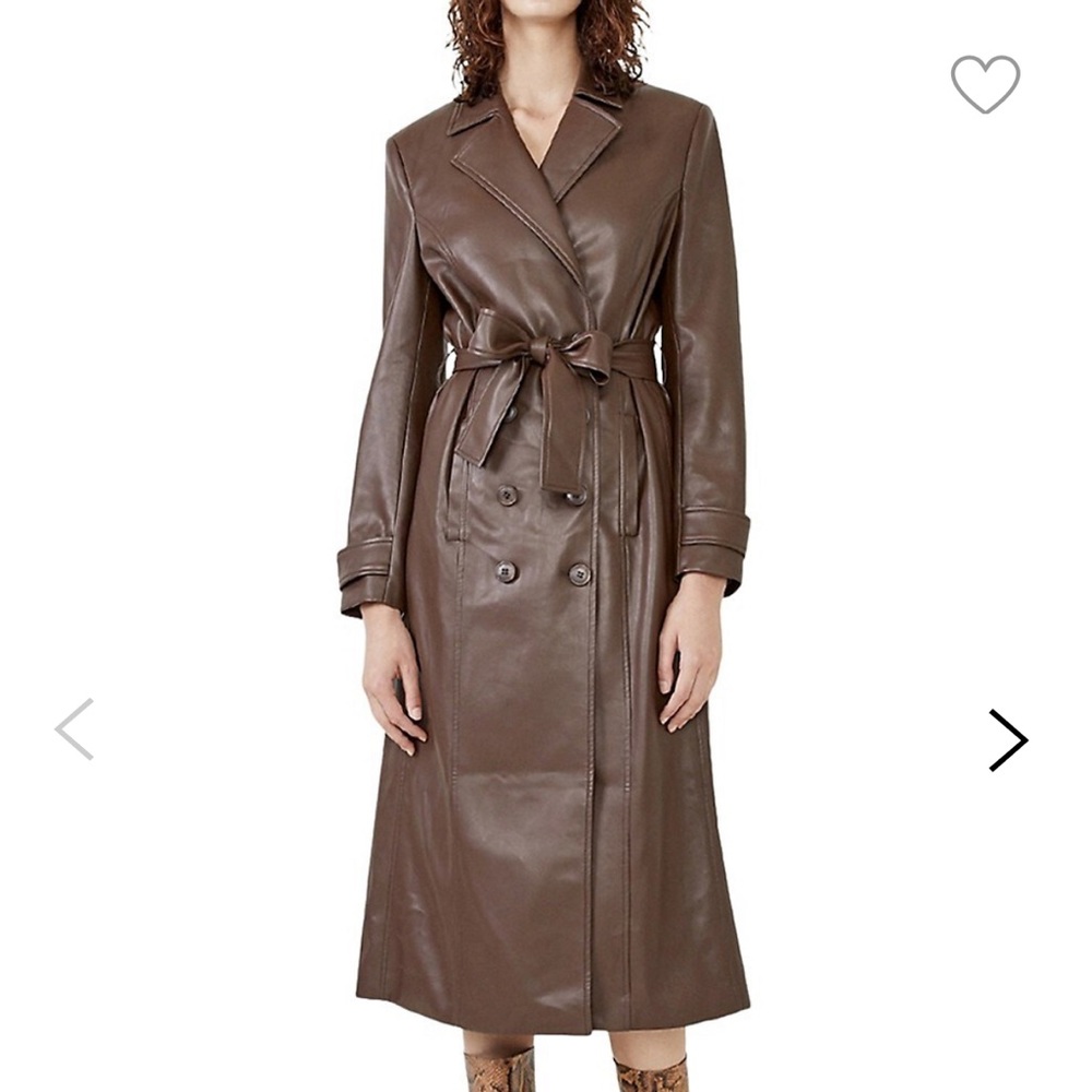 XL Bardot Vegan Leather Brown Trench Coat.